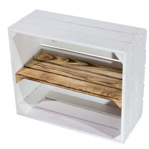 Schmales – flaches Holzkisten Regal – Weiss – Geflammt