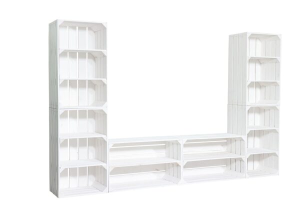 Holzkisten Wohnwand – TV-Board – Wohnzimmer Regalwand – Wandregal weiß - Image 4