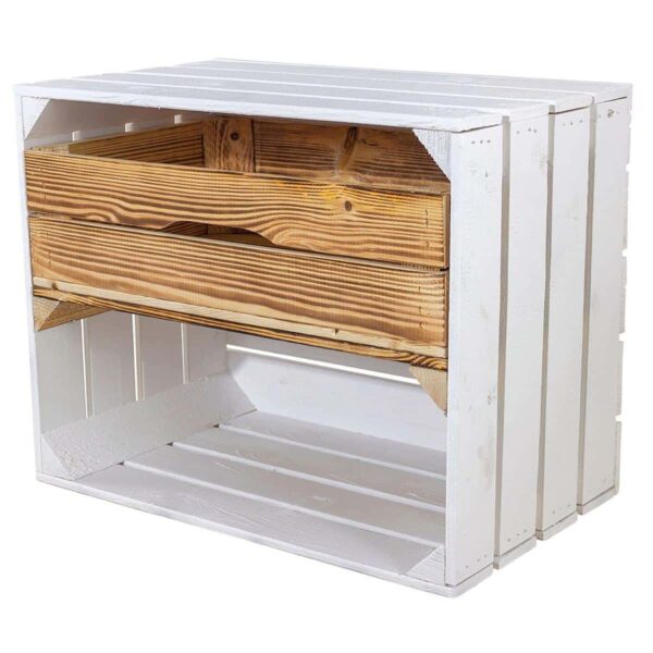 Weiße Holzkiste mit geflammter Schublade – 50x40x30cm